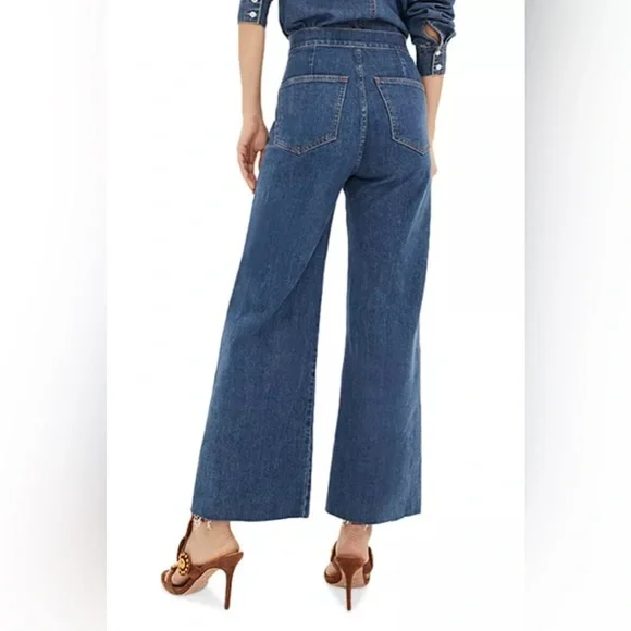 Veronica Beard Grant Patch Pocket High Rise Ankle Wide Leg Jeans - Size 31 - Picture 6 of 12